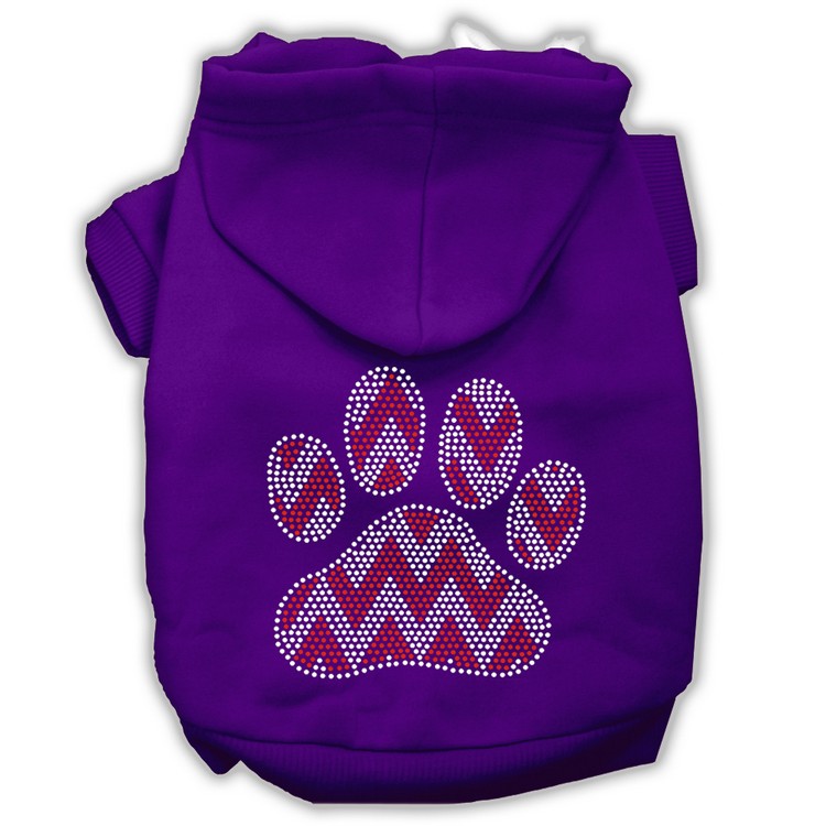 Candy Cane Chevron Paw Rhinestone Dog Hoodie Purple L